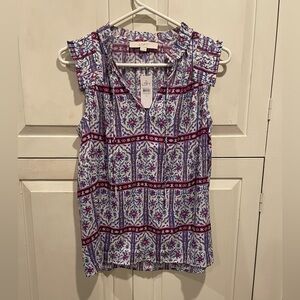LOFT Geo Pleated Tie Neck Shell